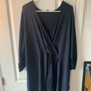 Knee length faux wrap dress navy